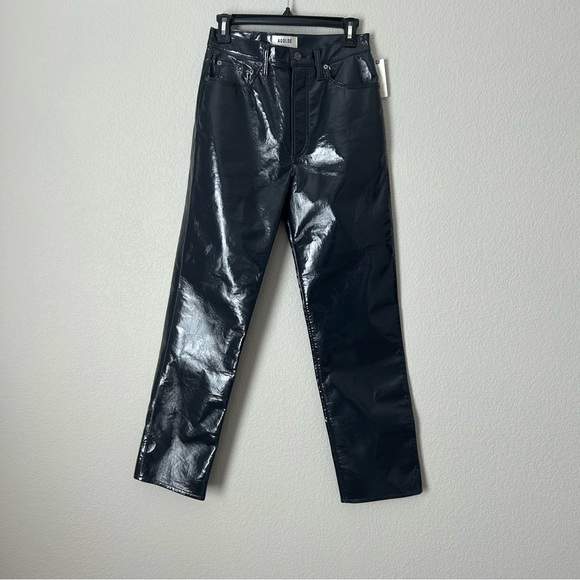 NWT AGOLDE Recycled Leather 90's Pinch-Waist Pants in Carbon - Picture 4 of 10